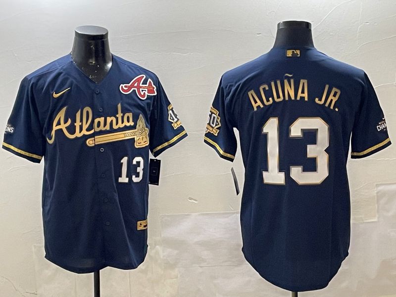 Men Atlanta Braves #13 Acuna jr Black Gold Game 2025 Nike MLB Jersey style 2